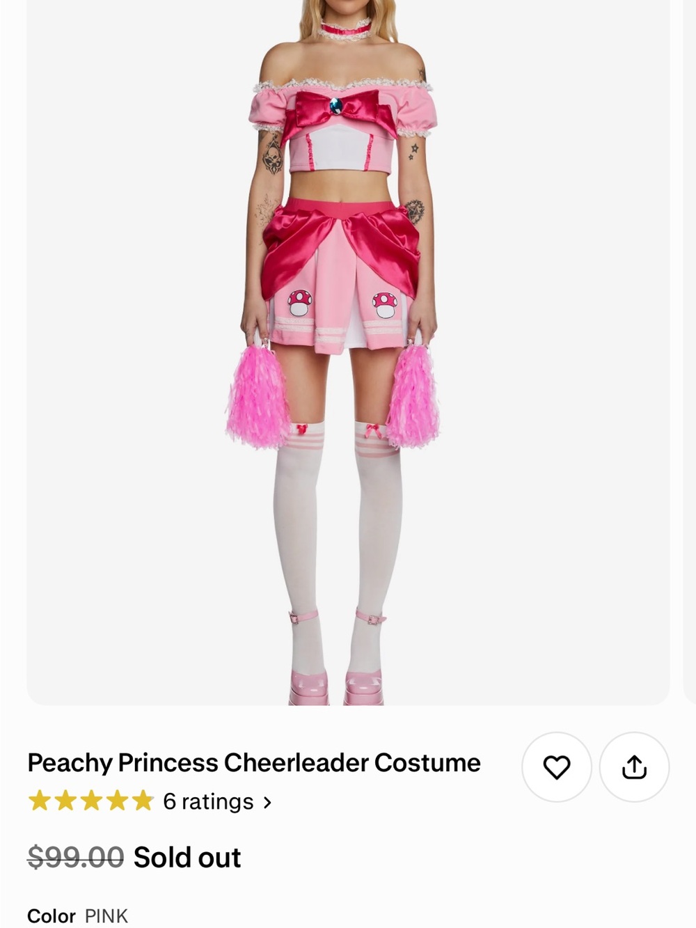 Dolls Kill Pink Off-Shoulder Cheerleader princess peach costume